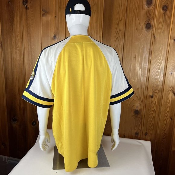 90s FUBU Jersey Baseball Button Up Mens 2XL FUBU 05 Yellow Blue Vintage Logo - Picture 6 of 9